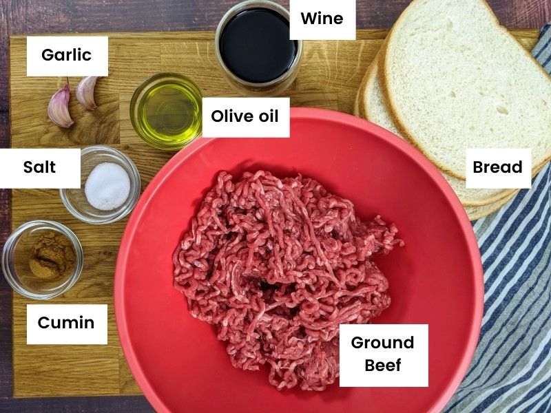 Ingredients for soutzoukakia meatballs.