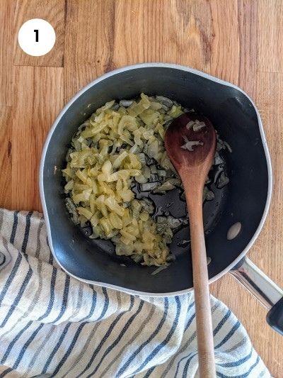 Sauteed onion in small pot.