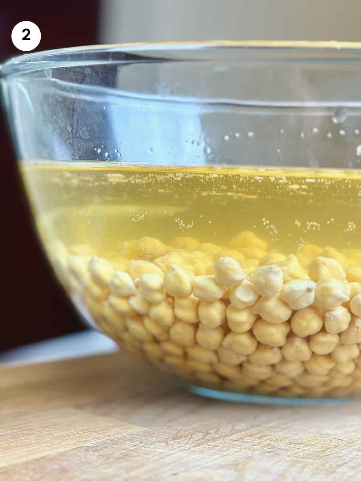 Rested chickpeas in water the next day, doubled in size.