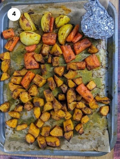 Roasted vegetables when they come out of the oven