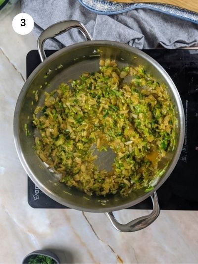 Sautéing the onion, leeks and tomato paste.