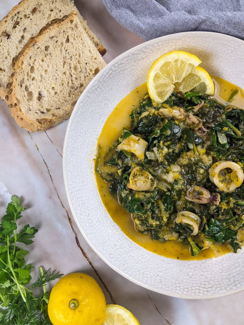 Mediterranean Squid Stew With Spinach