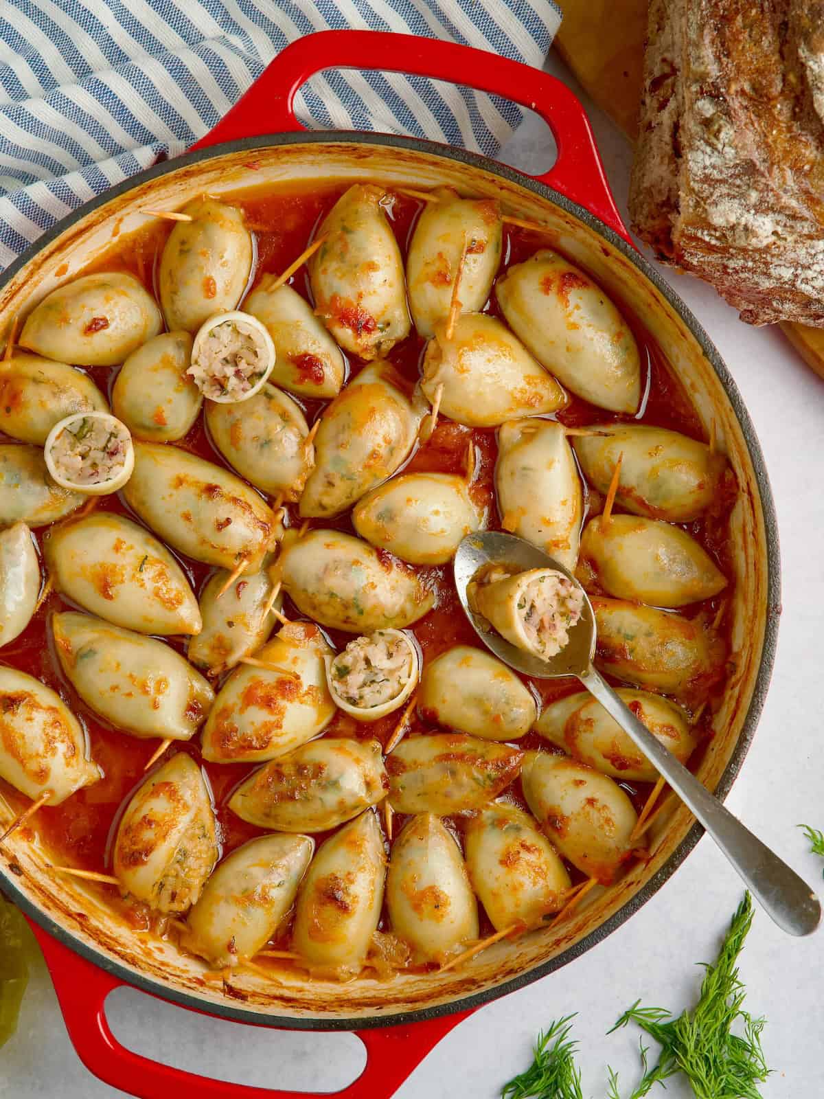 Mediterranean Stuffed Calamari With Rice & Herbs.