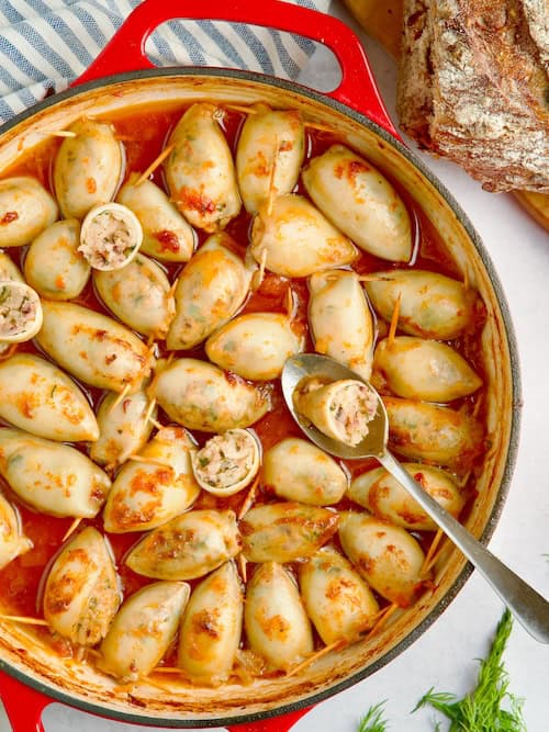 Mediterranean Stuffed Calamari With Rice & Herbs.