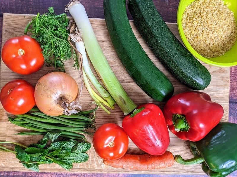 Ingredients for stuffed vegetables with bulgur wheat.