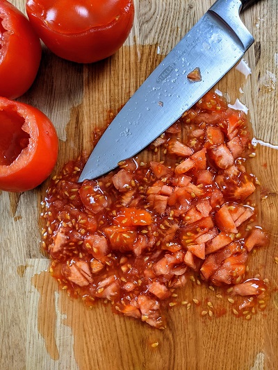 Chop tomato flesh.