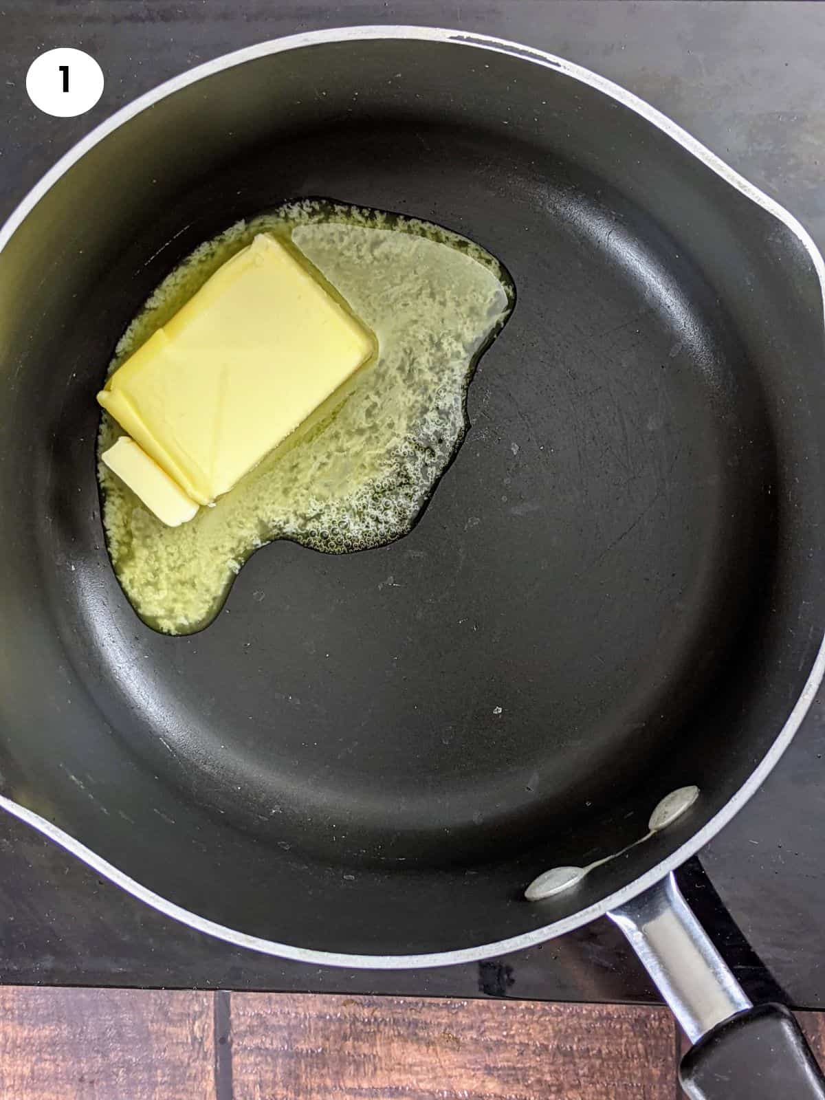 Melting the butter for the bechamel sauce.