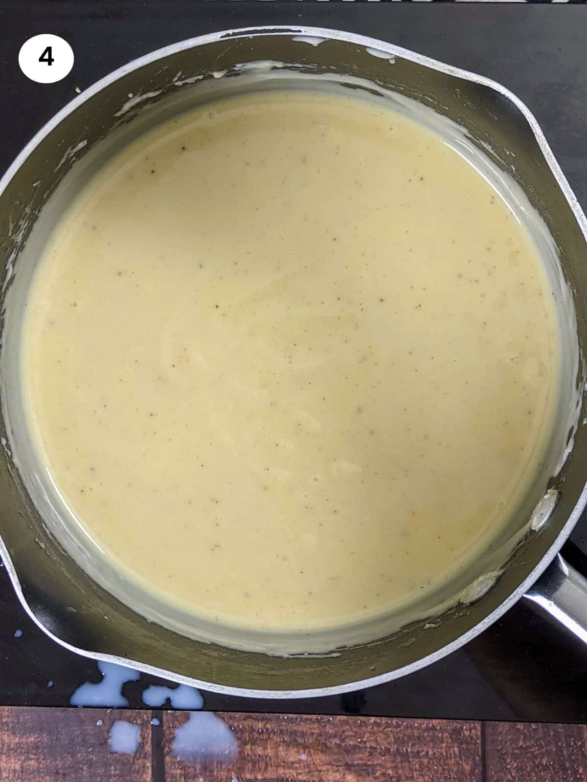Ready bechamel sauce with spices and egg yolk incorporated