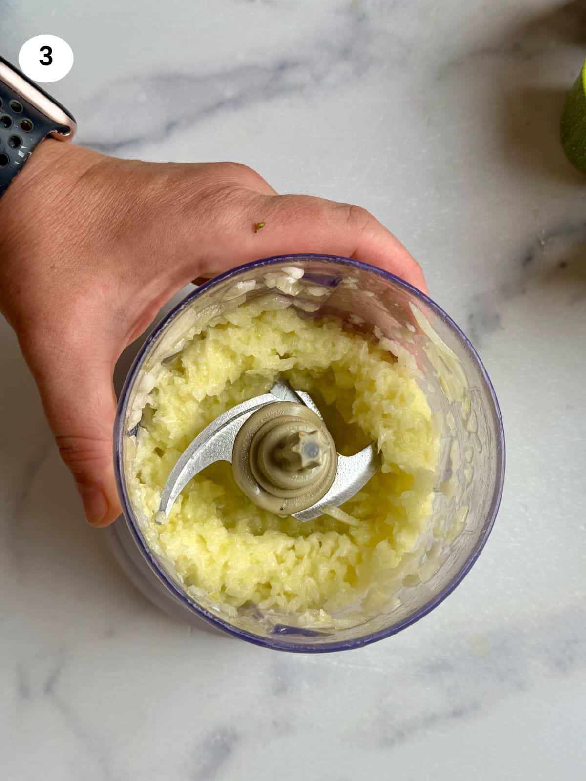 Blended onion in food processor.