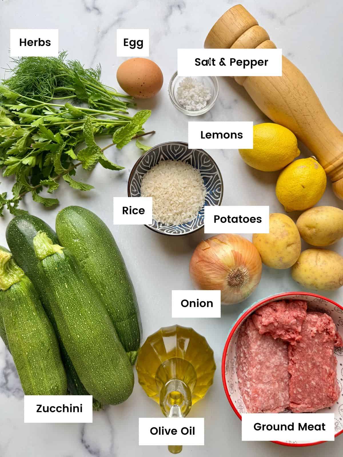 Ingredients for stuffed zucchini.
