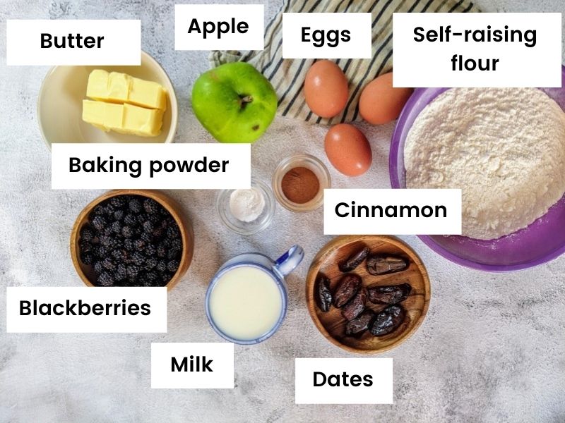 Ingredients for the sugar-free blackberry muffins.
