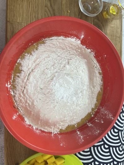 Adding the flour to the mixture