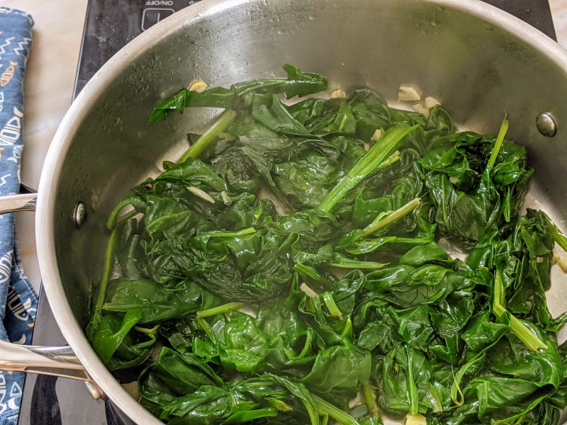 Swiss chard after being cooked.