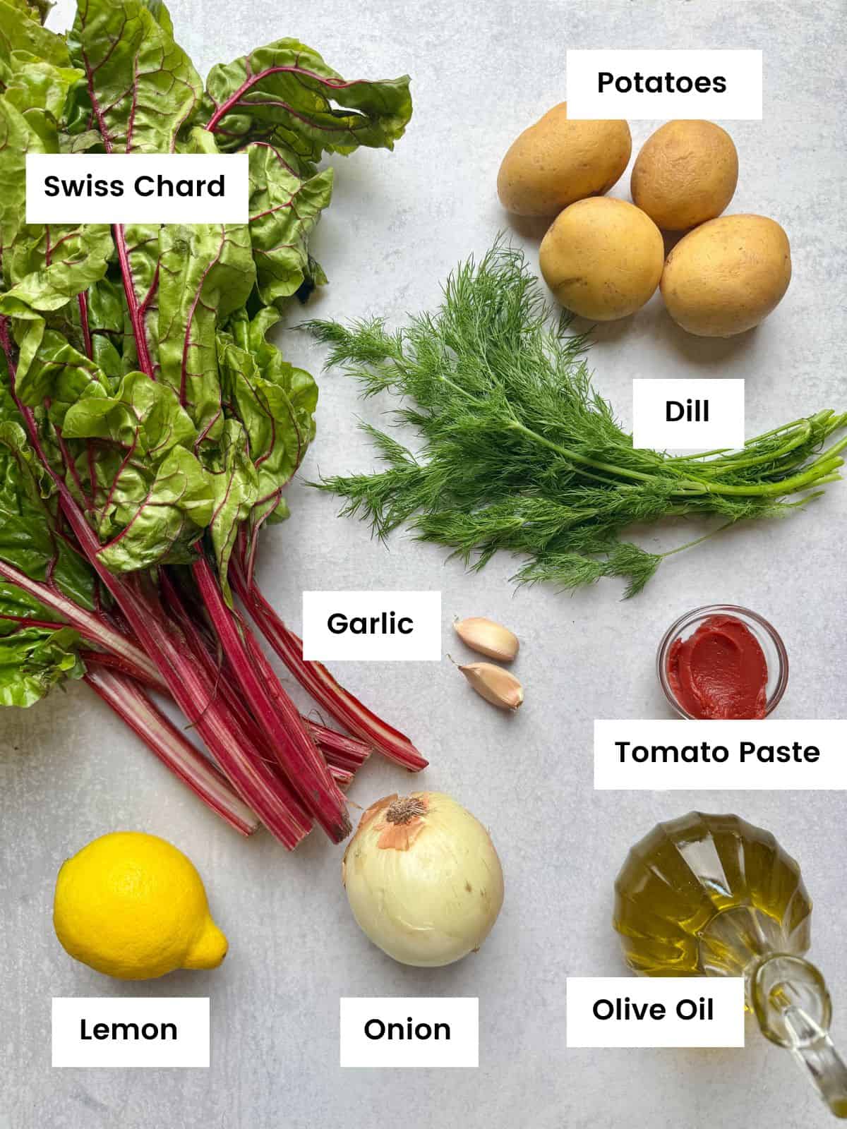 Ingredients for swiss chard with potatoes Ingredients for swiss chard with potatoes.