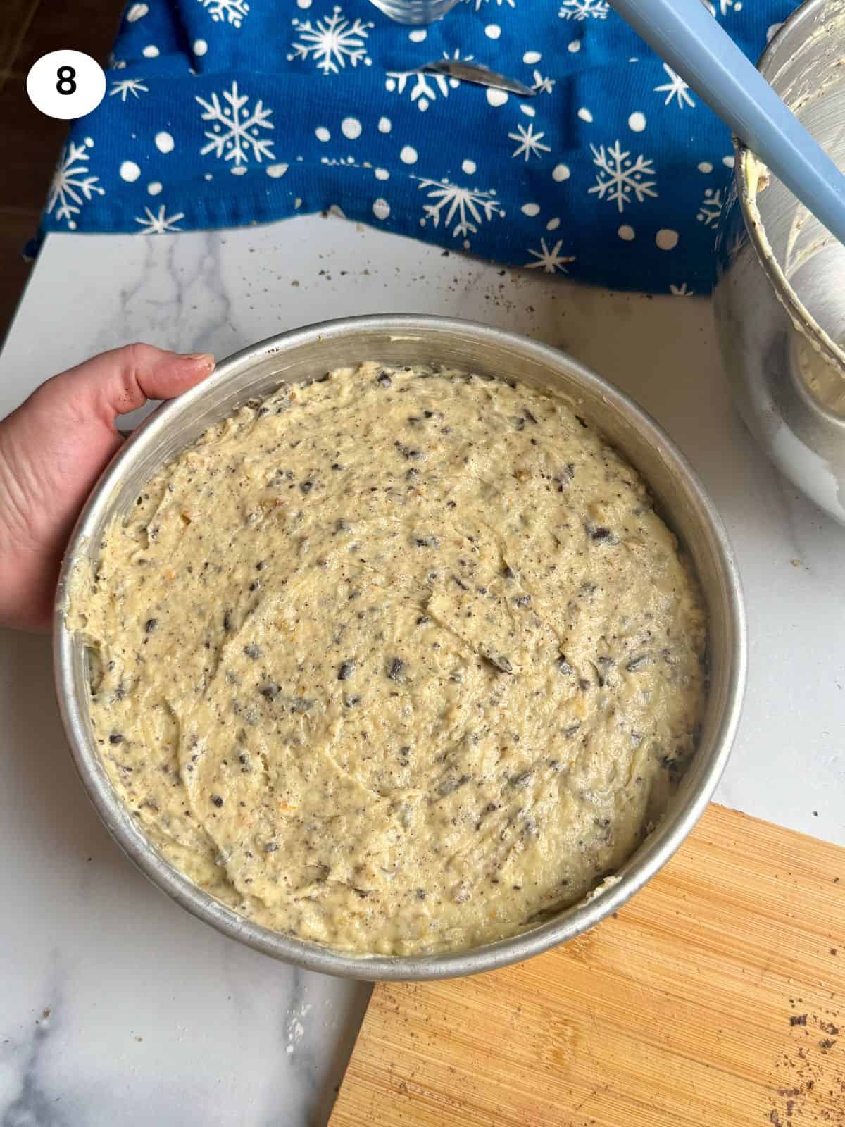 Batter is in the pan and ready to go in the oven.