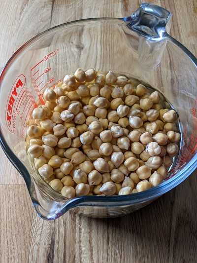 Chickpeas after they have been soaking in water all night.