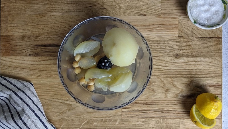 Potato and onion ready to go in the pot with the chickpeas.